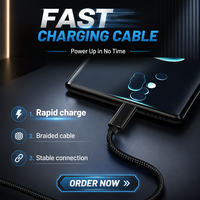 Kabel Data Hitam Keren dengan Anyaman Tembaga Murni, Pengisian Daya Super Cepat Type-C PD100W 3A, Transfer USB3.2 10Gbps untuk Ponsel Android.