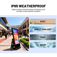 Papan Reklame Digital Portabel Bertenaga Baterai dengan Roda, Bingkai Lipat, Pemutar Iklan Luar Ruangan, Poster Trotoar WiFi UHD Totem