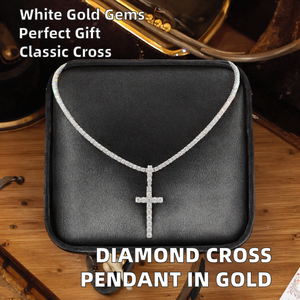 KIVORA'S 925 SLIVER Iced Out <b>Cross</b> Pendant Necklace Moissanite Chain Set Round Brilliant Cut Hip Hop Gift Jewelry - Product Image 3