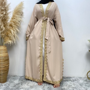 1893# New Style Abaya Khaliji Gown Lace Nida High Quality Arab Women Muslim Dress Modest Islamic Clothing <b>Cardigan</b> Open Abaya - Product Image 2