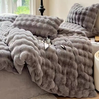 Vente chaude luxueuse et confortable fausse fourrure de lapin bulle housse de couette ensemble pour chambre