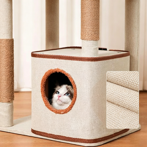 Arbre à chat minimaliste 4 niveaux avec griffoir en sisal, hamac et nid, mobilier d'intérieur pour chats - Product Image 5