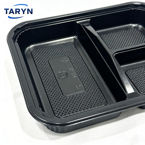 Contenants alimentaires jetables en plastique PS noir à 3 compartiments, intérieur texturé antidérapant, matériau PS de qualité alimentaire - Product Image 6
