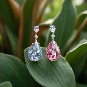 Boucles d'oreilles pendantes en cristal bleu saphir pour femmes, bijoux romantiques pour soirée avec serti griffe et pierre en zircon - Product Image 2