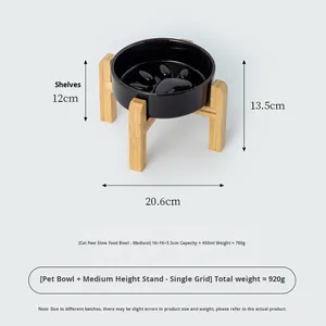 Easy-to-Clean Modern Ceramic Wooden Stand <strong>Cat</strong> Bowl-Elevated <strong>Slow</strong> <strong>Feeder</strong> for Kittens &amp; Senior <strong>Cats</strong> Eco-Friendly - Product Image 6
