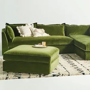 Modern Chic Velvet Fabric Square Big Ottoman Sofa Stainless Steel Tufted Upholstered Loveseat Sofa For Living Room Sofas