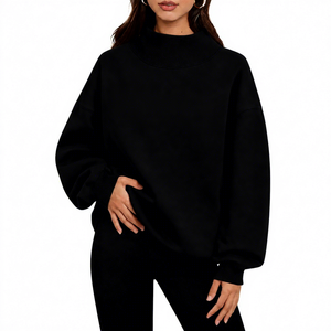 Sudadera Oversize de Cuello Alto para Mujer, de Forro Polar Sólido, Tejido Premium Cepillado, Sensación Térmica Acogedora, Ribete Acanalado Ecológico, Estilo Casual - Product Image 1
