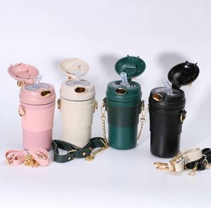 Promotional Easter Bunny Cute Rabbit Ear Stainless Steel <b>Thermo</b> <b>Cup</b> with PU Leather Sleeve and Crossbody Shoulder Chain Strap - Product Image 2