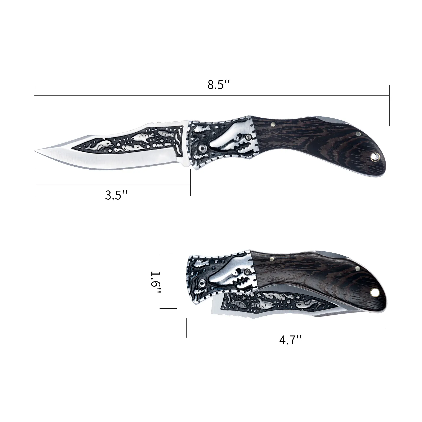 High Hardness Shark Pattern Knife Wooden Handle Outdoor Hunting Camping Pocket Folding Knife