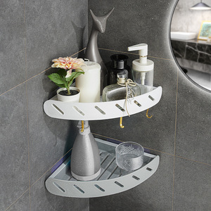 Bathroom Corner Shelf Wall Mounted Double Layer Storage Rack Nordic Style With Hooks For Bathroom Vanity - Product Image 1