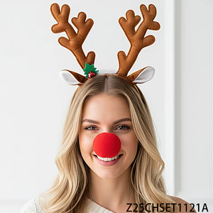 Ensemble de rennes de Noël PESENAR, serre-tête avec cornes, clochettes et <span class=keywords><strong>nez</strong></span> rouge pour <span class=keywords><strong>les</strong></span> fêtes et <span class=keywords><strong>les</strong></span> déguisements - Product Image 1