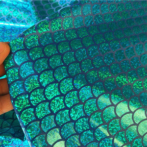 Grosir Biru Gemerlap Warna-warni Kristal Holografik 100% Poliester Metalik Foil Lame Laser Putri Duyung Skala Kain Cetak Foil - Product Image 6