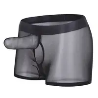 PU Leather Penis Pouch Mesh Net Funny Gay Men Transparent Underwear Boxer Briefs
