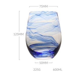 Lot de 2 verres à vin sans pied sculptés, bleu foncé, faits à la main, style ancien, cadeau pour petit ami, papa, hommes - Product Image 2