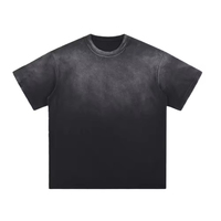 T-shirt Homme Oversize Personnalisable en Coton Lourd 100% Noir Uni, Style Vintage, Effet Délavé à l'Acide et Pulvérisation Monkey