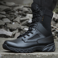 Bottes tactiques mi-mollet noires pour hommes en toile, à lacets, respirantes, antidérapantes et légères