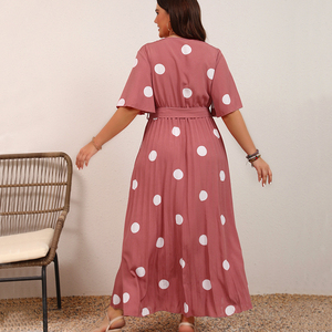 Maxi <span class=keywords><strong>abito</strong></span> Flowy estivo all'ingrosso per taglie forti da donna con scollo a V in vita stampa a <span class=keywords><strong>pois</strong></span> stile impero gonna lunga Casual in Chiffon - Product Image 3