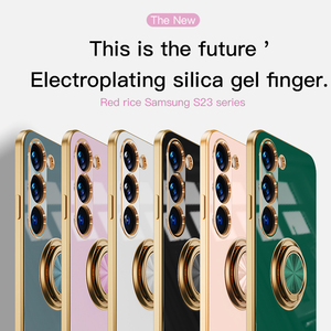 Nouveau produit 2023 béquille porte-anneau doré antichoc noir doux étui de téléphone de luxe pour Samsung <span class=keywords><strong>Galaxy</strong></span> S23 Ultra - Product Image 6