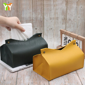 Car tissue box, Nordic leather tissue bag, V-buckle easy-<b>pull</b> desktop tissue box, customizable logo. - Product Image 1
