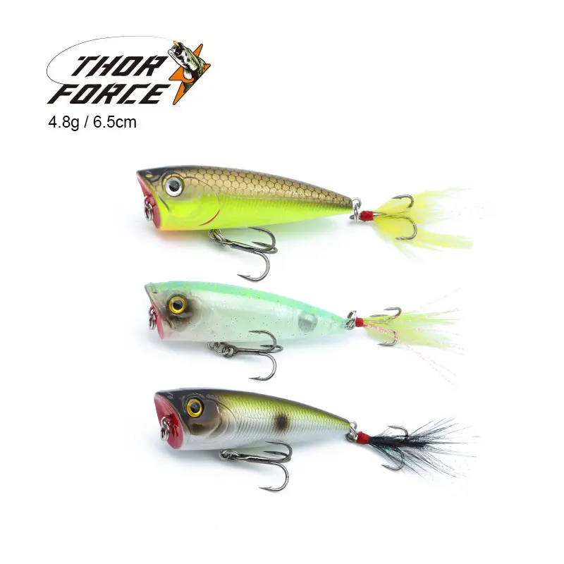 4.8g 65mm 7colors 3D bionicc fish eye classic reteo bait shape incisive three hook OEM shinny coating popper THORFORCE