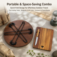 Planche à découper magnétique portable en bois massif, gain de place, pour camping en plein air, pique-nique, barbecue, table pliante, ensemble de vaisselle de table