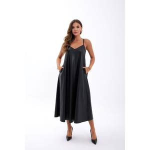 Vestido Satinado Corte A 7278 Negro con Cuello en V y Cintura Baja, Estilo Simple y Moderno - Product Image 5