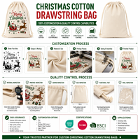 Bolsa de Regalo Promocional Personalizada con Logotipo Navideño, Bolsa de Tela de Algodón Orgánico Ecológica con Cordón
