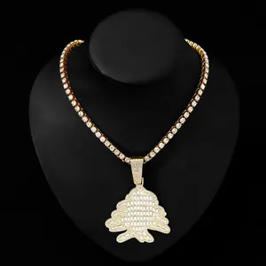 hip hip iced out tennis chain with alloy rhinestone bling Christmas Tree pendant necklace
