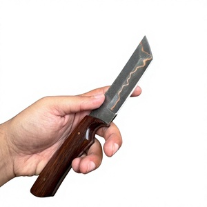 Couteau à lame fixe en acier Damas forgé à la main, manche en bois, personnalisable, pour la chasse, le camping et la survie - Product Image 2