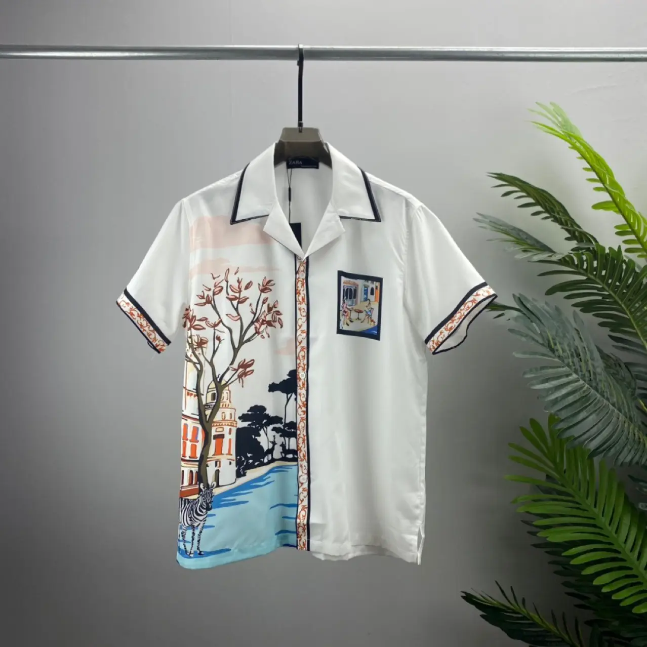 Новинка весна-лето мужская рубашка с коротким рукавом Кардиган с отложным воротником цифровой печати европейский и американский модный бренд зарубежные