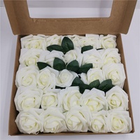 Lot de 25 roses artificielles de 8 cm avec feuilles, en PE, pour décoration intérieure, fleurs en mousse, cadeau DIY pour mariage