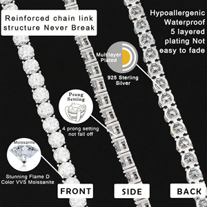 Bracelet en argent sterling 925 personnalisé en gros, test diamant, moissanite, chaîne à maillons glacés, hip hop, bijoux fins pour hommes et femmes - Product Image 4