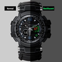 Jam Tangan Survival Outdoor Multifungsi Tahan Air Taktis Paracord Jam Tangan Analog Digital Pria
