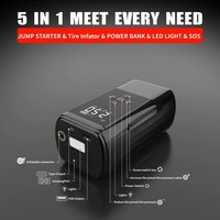 Compresseur d'air portable pour voiture ABS 12V 6400mAh avec gonfleur de pneus, manomètre numérique, pince de démarrage d'urgence CE
