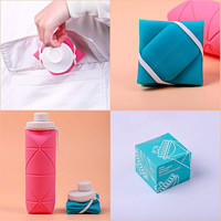 Bouteille d'eau pliable en silicone de qualité alimentaire sans BPA, portable, étanche, pour les voyages en plein air, avec logo personnalisé