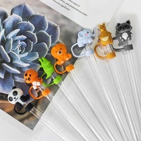 Reutilizable 10mm 3D silicona Animal elefante León Panda mono paja Toppers 0,4 pulgadas tapa de paja para accesorios de Bar