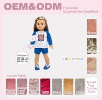 Ensemble d'été 2 pièces pour poupée de 18 pouces, design personnalisé, T-shirt à manches longues raglan à rayures étoilées et short bleu, vente en gros OEM, vêtements de jeu pour poupée
