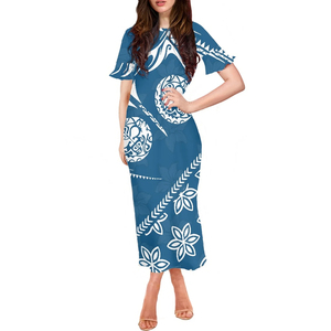 Color Block Ruffle Sleeves Dress Summer Samoa Tribal Vintage Clothing Islander Mujeres Vestidos al por mayor Faldas largas personalizadas - Product Image 3