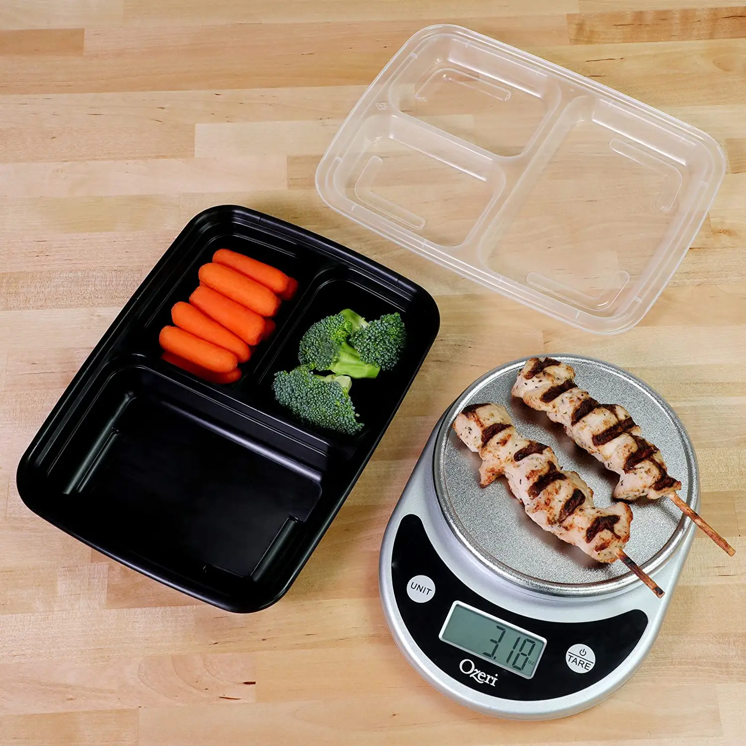 RE-339 Meal Prep Food Container With 3 Compartments Microwave Dishwasher Plastic Lunch Box