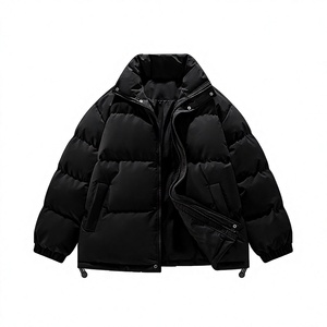 <b>Light</b> Blue <b>Puffer</b> <b>Jacket</b> Stand Collar Zipper Closure Windproof Thick Polyester Filling Casual Winter Coat Unisex Short Length - Product Image 4