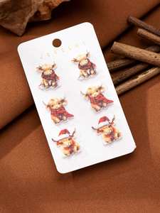 3 जोड़े प्यारे कुत्ते बिल्ली हाइलैंड गाय स्टड डंगल कान महिलाओं को सर्दियों के क्रिसमस कान के सामान जानवर पैटर्न ड्रॉप डिजाइन - Product Image 3