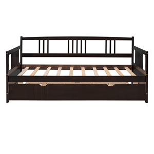 Cama nido doble de madera con cama nido extraíble, color espresso, para niños, con almacenamiento - Product Image 4