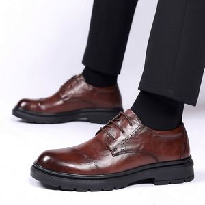 Zapatos de Vestir de Cuero para Hombre Hechos a Medida, Transpirables, con Cordones, Diseño Cuadrado Derby, para Bodas, Fiestas, Oficina, Diseño Plano, Verano, Primavera - Product Image 1