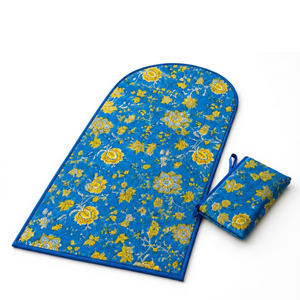Tapis de selle polyvalent en coton bleu à motifs floraux avec pochette zippée matelassée pour l'équitation - Product Image 1