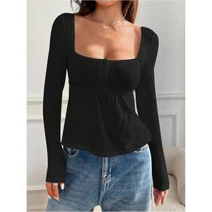 Blusa de Punto Personalizada para Mujer, Manga Larga, Cuello Cuadrado, Estilo Peplum, Linda y Moderna para Uso Diario - Product Image 3
