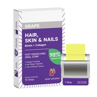 Tiras Orales de Colágeno con Biotina de Disolución Rápida, Sabor a Uva, para la Salud y Belleza del Cabello, la Piel y las Uñas