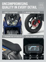 Scooter à essence Euro 5 125cc, moteur GY6 4 temps refroidi par air, système EFI, frein à disque avant et arrière CBS, vitesse de 80 km/h pour les trajets quotidiens