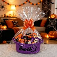 Panier tissé en corde de coton avec logo personnalisé pour l'emballage de bonbons d'Halloween, organisateur de rangement pour cadeaux