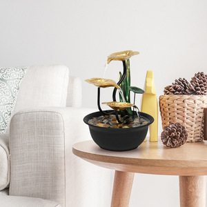 Desktop Water Feature With Gold Leaves And Green Plants <b>Electric</b> Indoor Decor For Home Office <b>Desk</b> Gift - Product Image 2