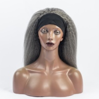 Gris Kinky Straight Bandeau Perruques de Cheveux Humains Pour Les Femmes Noires 12A Sel et Poivre Perruque de Cheveux Humains